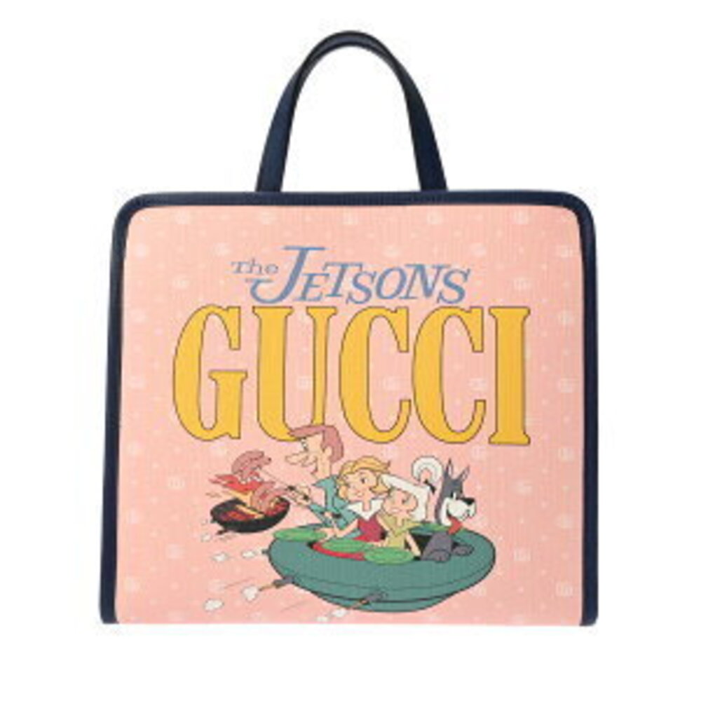 Gucci The Jetsons Pink Navy Blue Leather GG Supreme Canvas Handbag